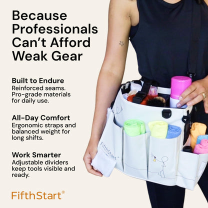 FifthStart Cleaning Supplies Organizer Tote & Caddy - X-Large, Black Nylon - Adjustable Straps for Cleaning Tote - 9 Pockets & Dividers in Organizer Bag - Durable Nylon Construction for Diaper Caddy