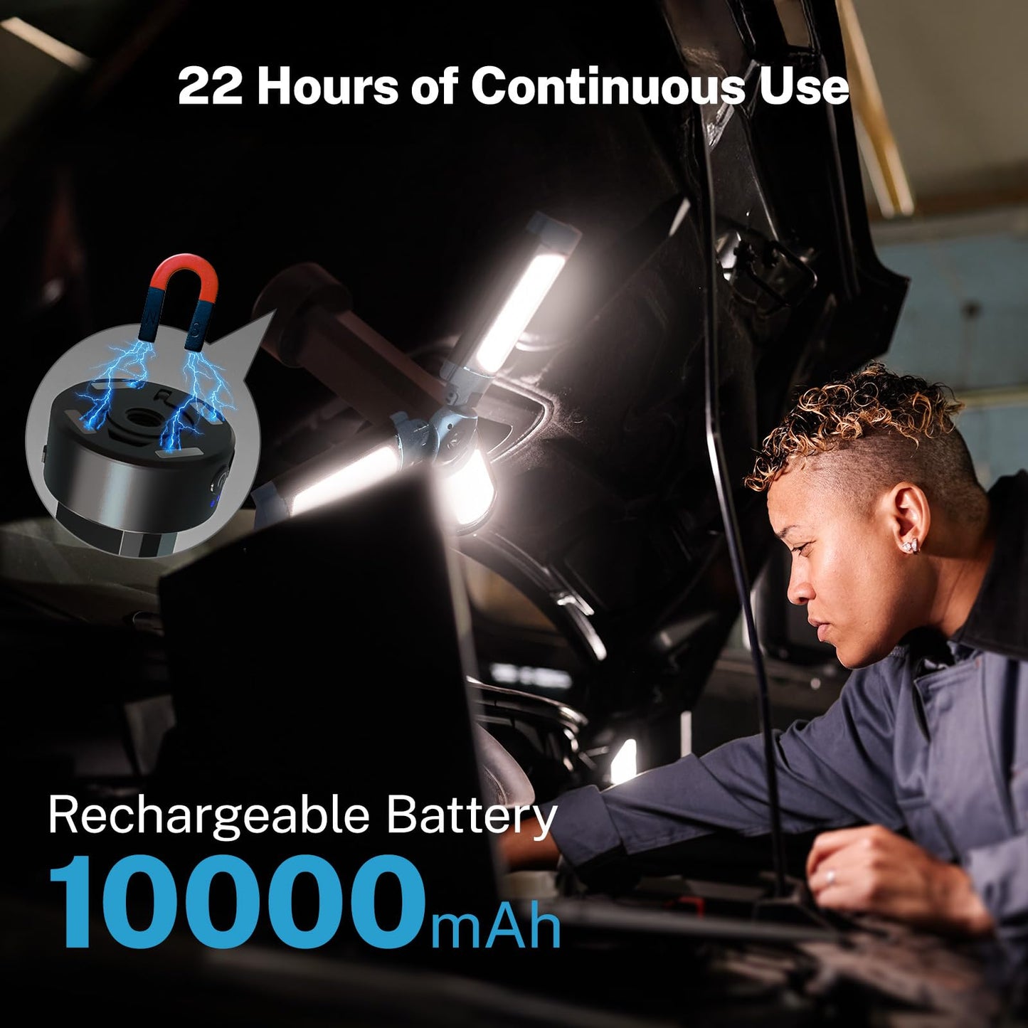 OGERY Rechargeable 10000mAh Camping Light with Stand 6.5 ft Max Height, Cordless Work Light with 3 LED Lamp Heads, 2200 Lumens Camping Essentials Gear Emergency Flashlight with Detachable Tripod