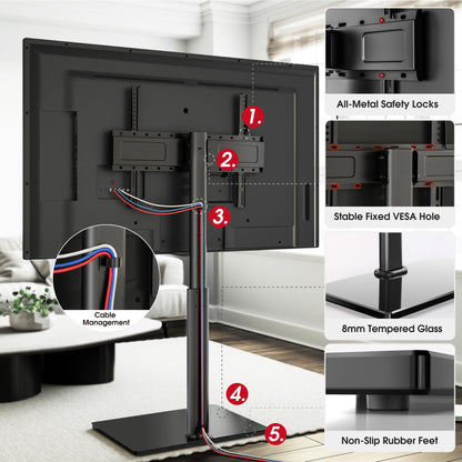 AOKCOS Swivel TV Floor Stand for 43-75 Inches TVs, 8 Level Height Adjustable Corner Extra Tall TV Stand Mount for Living Room/Bedroom, Holds up to 110 lbs,MAX VESA 600x400mm,Black