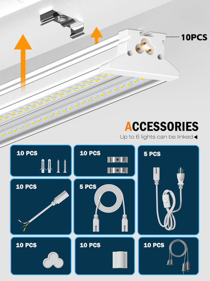ELEKICO Upgrade Hanging | Surface Mount 4' Led Shop Lights for Workshop 4FT 10pack, Super Bright 10000LM 5000K 60W Linkable 4FT Led Shop Light for Workshop Garage Factory Warehouse Shop Workbench