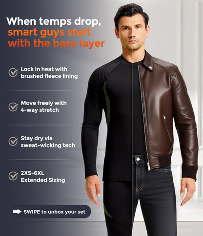 CL convallaria Thermal Underwear for Men, Long Johns Winter Hunting Gear Sport Base Layer Top and Bottom Set Midweight Black L