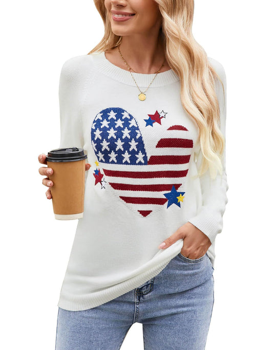 Alsol Lamesa Women's Cute Heart Sweater Long Sleeve Crewneck Pullover Ribbed Knit Casual Sweaters