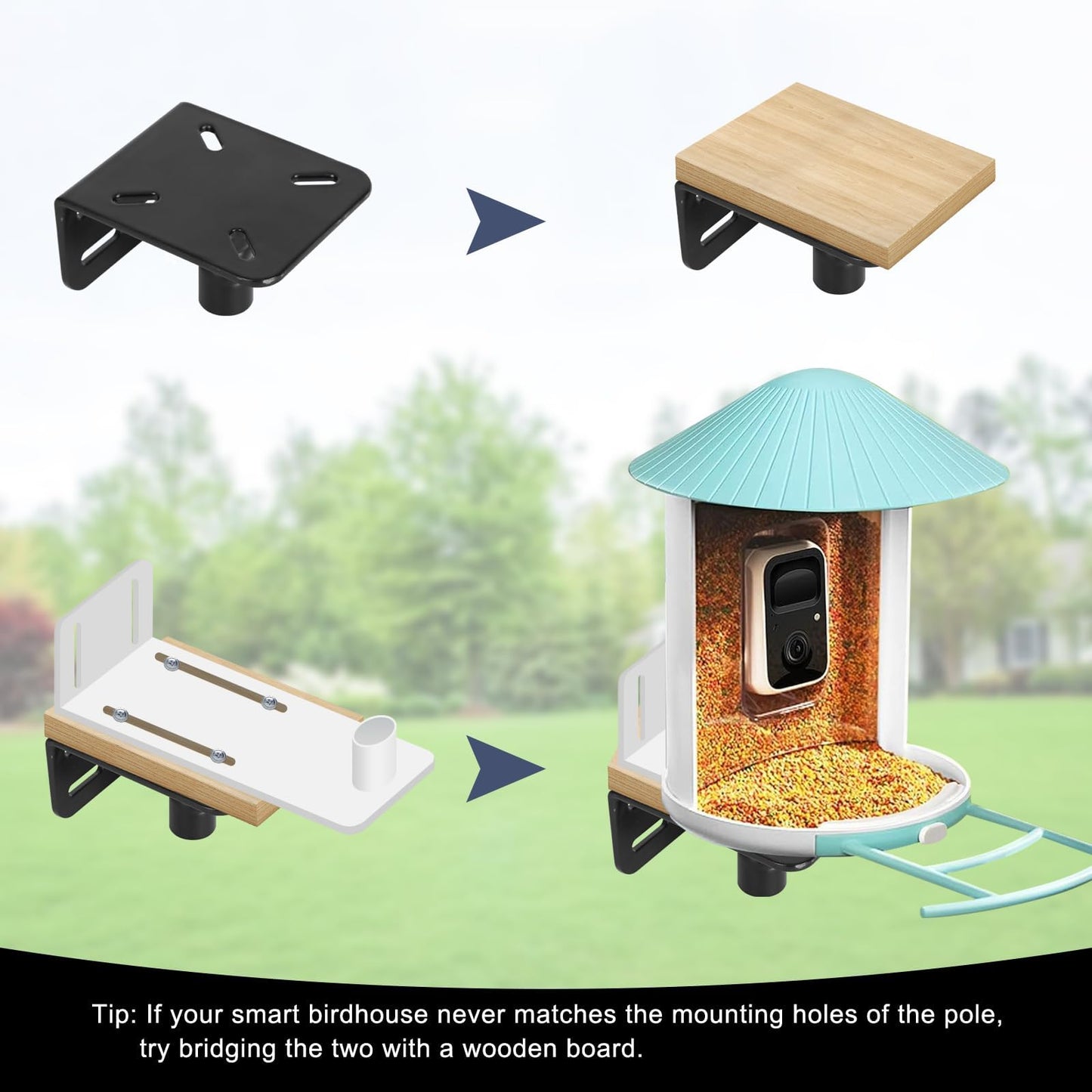 Gtongoko Smart Bird Feeder Pole 79 Inch Bluebird House Pole for Outdoors Weather Station Heavy Duty Metal Mounting Kit Adjustable Bird Feeder Stand Black