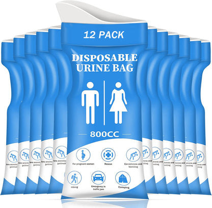 DIBBATU Disposable Urine Bag,12 PCS 800ML for Travel, Emergency Portable Pee Bag and Vomit Bags, Unisex Urinal Bag as Toilet Bag Suitable for Camping, Traffic Jams Pregnant, Patient, Kids