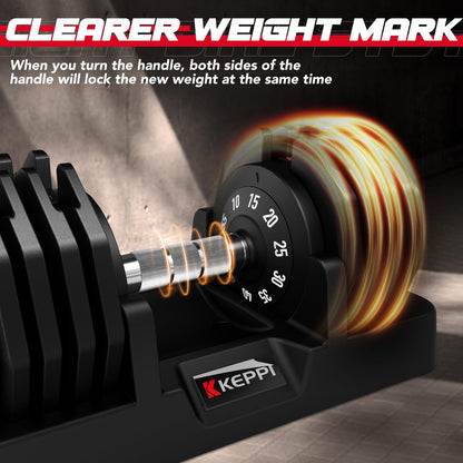 Keppi Adjustable Dumbbell Set - 10LB to 55LB 10 in 1 Single Adjustable Weight Set with Anti-Slip Metal Handle,Exercise & Fitness Dumbbell for Home Gym