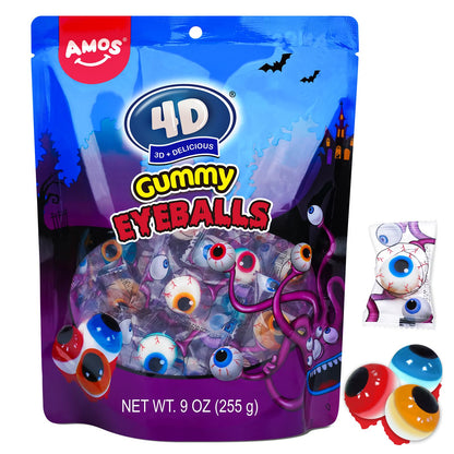 Amos Gummy Eyeball Halloween Candy Eye Candy Treats for Kids & Parties, 3D Gummy Eyeballs, Individually Wrapped,Sharing, 9oz Bag