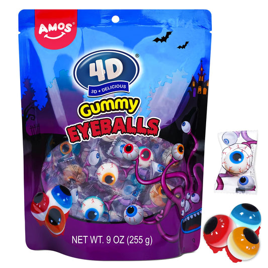 Amos Gummy Eyeball Halloween Candy Eye Candy Treats for Kids & Parties, 3D Gummy Eyeballs, Individually Wrapped,Sharing, 9oz Bag