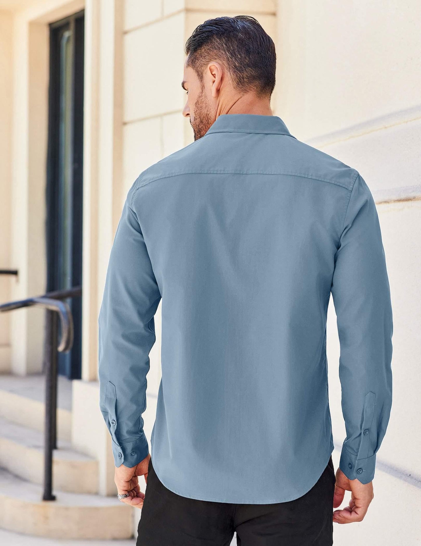 COOFANDY Mens Casual Button Down Shirt Long Sleeve Untucked Dress Shirt with Pocket Grey Blue