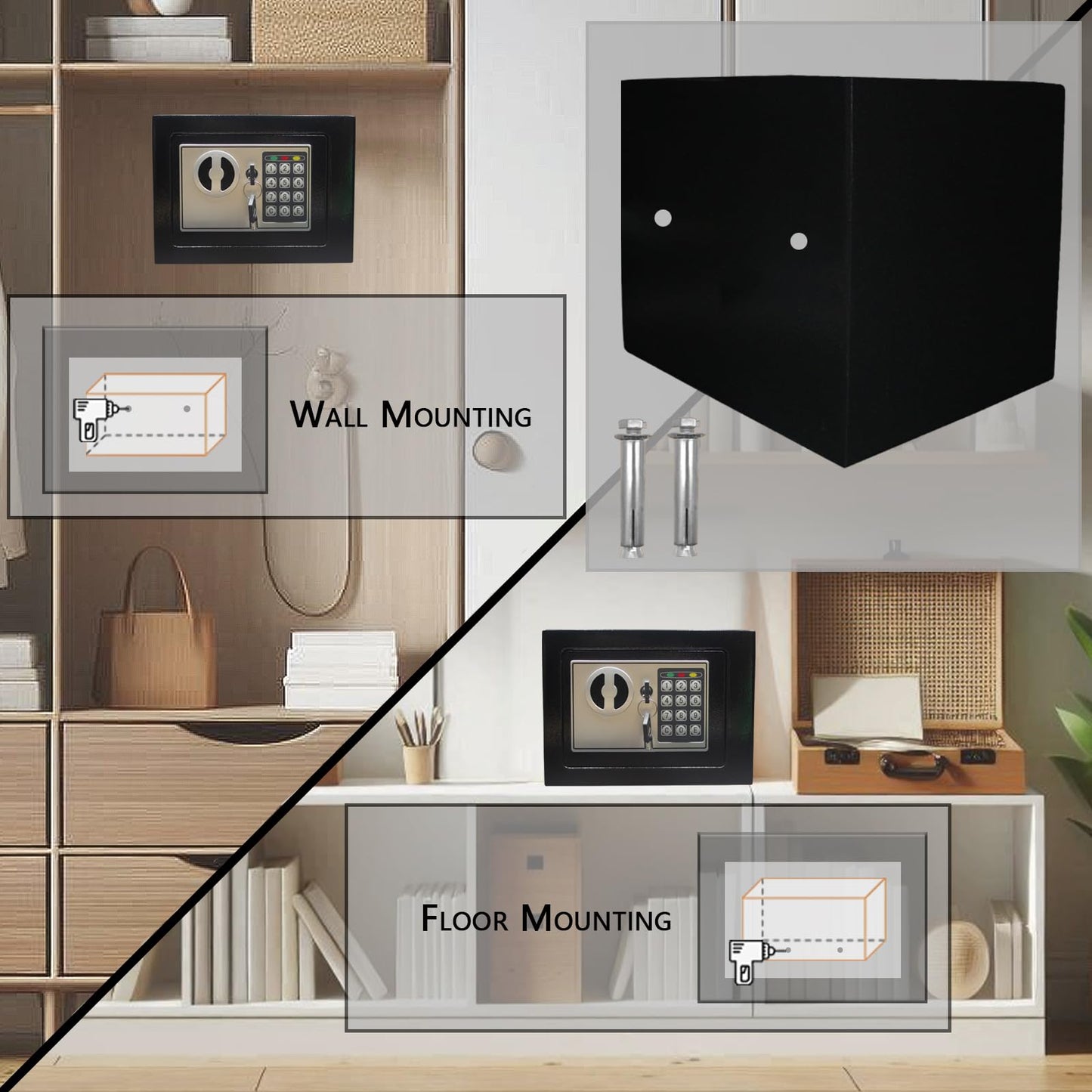 Yuanshikj Electronic Deluxe Digital Security Safe Box Key Keypad Lock Home Office Hotel Business Jewelry Gun Cash Use Storage money (BLACK)