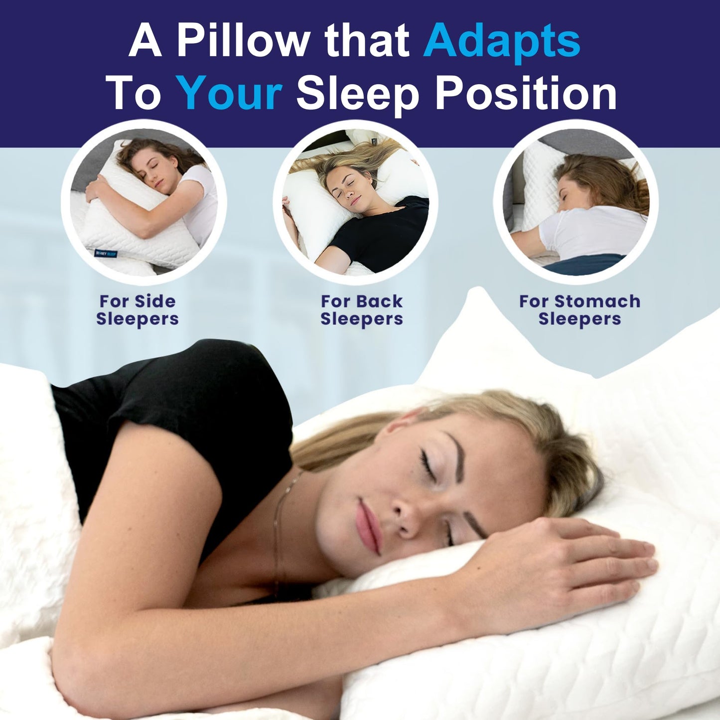 Sidney Sleep Pillow for Side and Back Sleepers - Comfort for Neck and Shoulder Pain - Adjustable and Customizable Shredded Memory Foam Filling - Queen Size - Additional Foam Fill Included (White)
