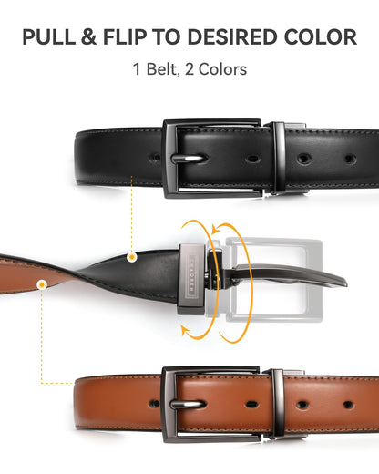CHAOREN Reversible Belt Men 1 Piece - 1.25" Leather Dress Belt - Trim to Fit for Elegant Style