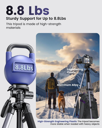 CAMBOFOTO 74"-Camera-Tripod, Gray Professional Aluminum Tripod Stand and Leg for Mirrorless Camera/DSLR/Cell Phone/Camcorder/GoPro, with Phone Holder and Travel Bag (Gunmetal Gray)