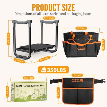 CZZXI Garden Kneeler and Seat, Wider and Thicker Kneeling Pad Heavy Duty Gardening Stool with Gardening Tool Pouch and Bag, Garden Bench/Chair Gifts for Women, Seniors