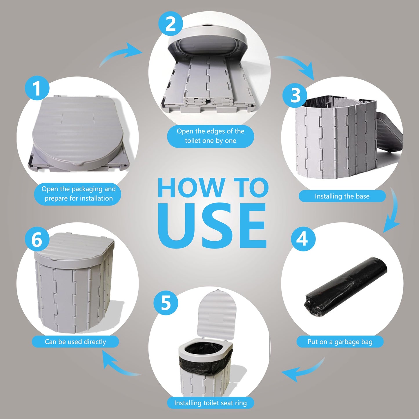 ILZAR Portable Toilet for Adults，Extra Large Camping Toilets Portable with Lid, Folding Portable Toilet for Camping, Portable Potty for Adults with Trash Bag, Foldable Outdoor Toilet, Gray