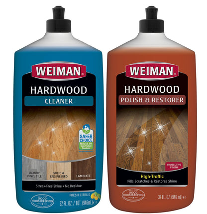 Weiman Hardwood Floor Cleaner and Polish Restorer Combo - 2 Pack - High-Traffic Hardwood Floor, Natural Shine, Removes Scratches, Leaves Protective Layer