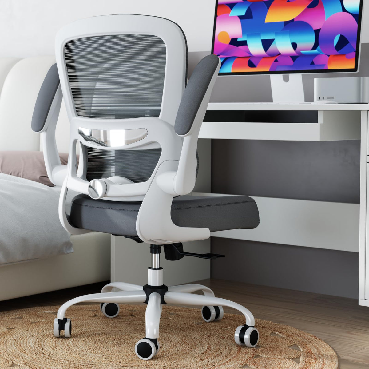TRALT Office Chair - Ergonomic Desk Chair with Adjustable Lumbar Support, Mesh Computer Chair, Executive Chairs for Home Office Comfortable Lumbar Support (White+Black)