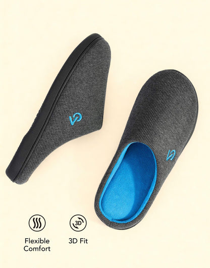 VeraCosy Men's Two-Tone Memory Foam House Slippers Indoor Outdoor Durable Rubber Sole (Grey,10.5 US)