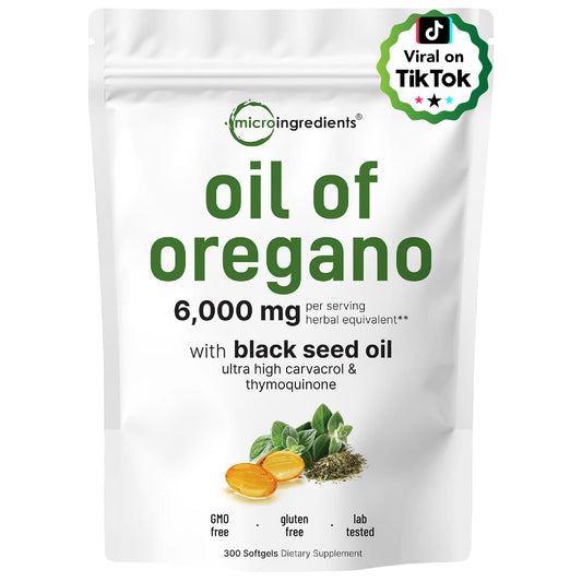 Micro Ingredients Oil of Oregano, 300 Softgel | Oregano Oil with Black Seed Oil, 4X Strength Carvacrol & Thymoquinone | Plant Based, Non-GMO | Antioxidant & Immune Support