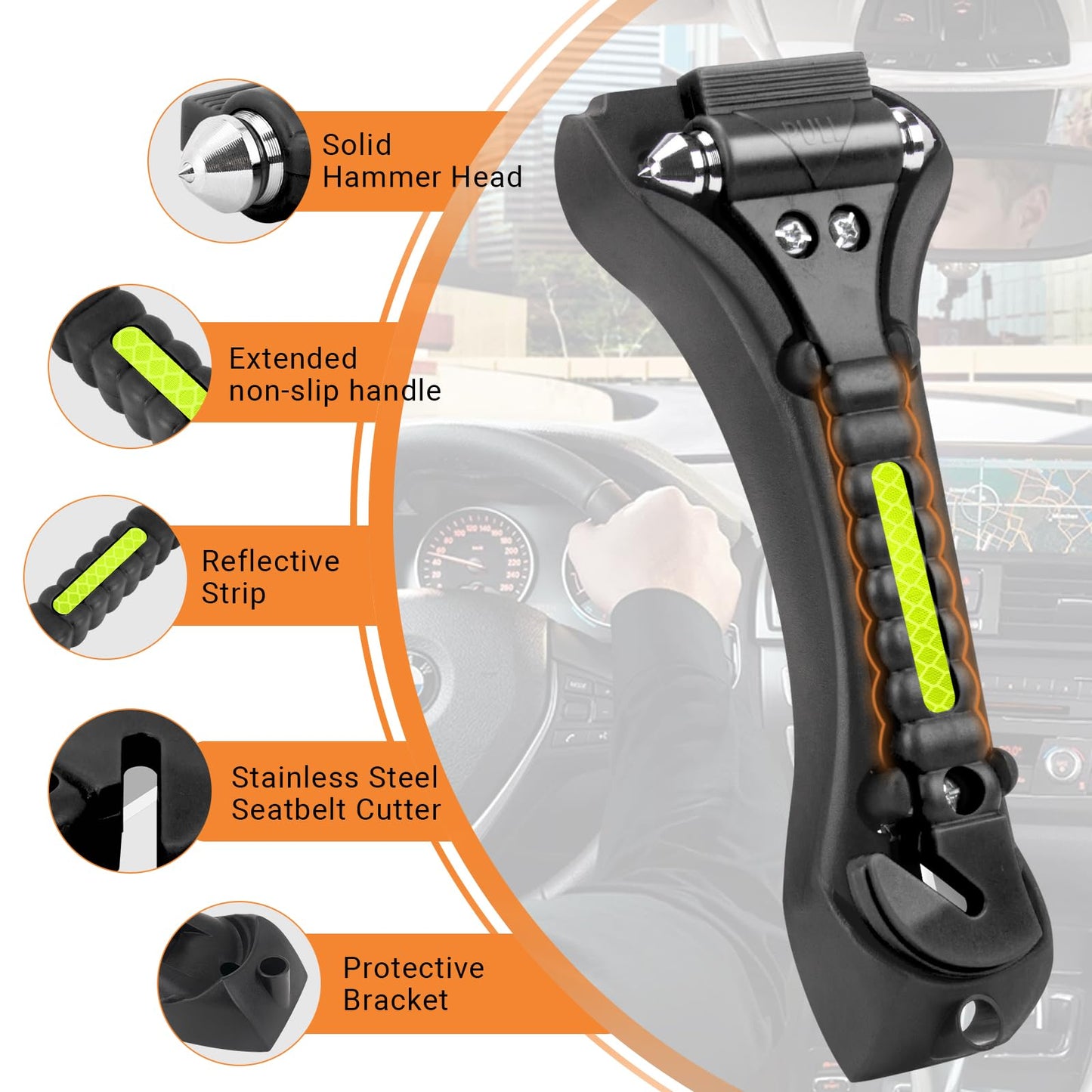 BSUXMAFG 2PCS Car Window Breaker, Glass Breaker, Window Breaker Seatbelt Cutter, 2-in-1 Car Safety Hammer with One Second Emergency Glass Hammer, Safety Emergency Car Escape Tool for Car, Office, Home