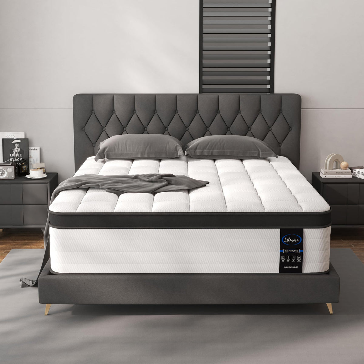 LETMOON King Size Mattress, 12 Inch King Mattress in a Box, Medium Firm with Memory Foam and Pocket Springs, Strong Edge Support, Pressure Relief