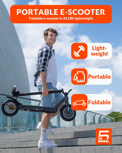 5TH WHEEL V30PRO Electric Scooter, 10" Solid Tires, 350W Motor & 18 MPH, 19.9 Miles Range E-Scooter with E-Lock, Dual Brakes and Suspension, Foldable Adults Commuter Scooter with Turn Signals and APP