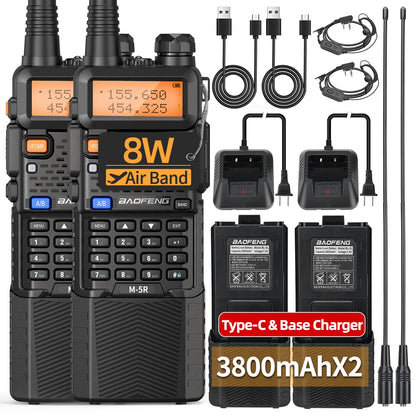 BAOFENG UV-5R Ham Radio Handheld Long Range 8w Upgrade UV5R Walkie Talkies M-5R 5RX Rechargeable 3800mAh Battery Multi Band Two Way Radio for Hunting Hiking,2 Pack (M-5R-4 Antenna)