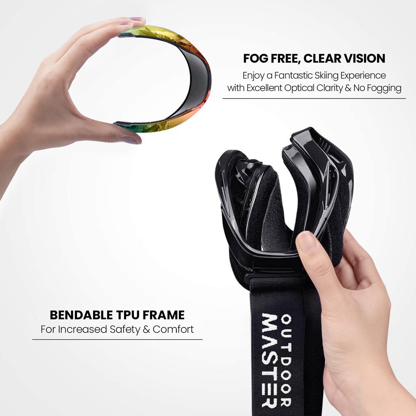 OutdoorMaster OTG Ski Goggles - Over Glasses Ski/Snowboard Goggles for Men, Women & Youth - 100% UV Protection (Black Frame + VLT 36% Rose Lens)