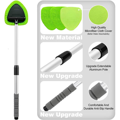 XINDELL Windshield Cleaner Tool – Upgrade Large Head Car Interior&Exterior Window Cleaning Kit with Extendable Handle & 4 Microfiber Pads, Auto Wiper Brush for Car, Trucks, SUVs, RVs & Home Windows