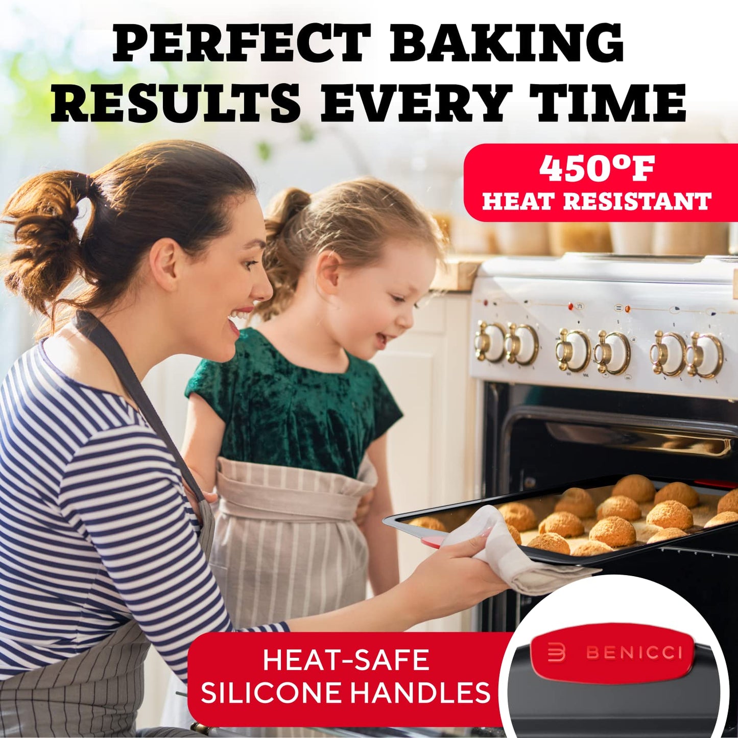Premium Non-Stick Baking Sheets Set of 3 - Deluxe BPA Free, Easy to Clean Racks w/Silicone Handles - Bakeware Pans for Cooking Baking Roasting - Lets You Bake The Perfect Cookie or Pastry Every Time