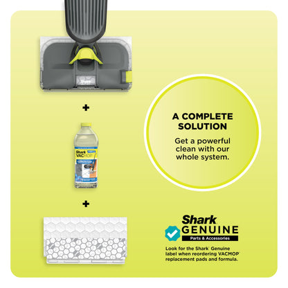 Shark VACMOP Cordless Hard Floor Cleaner, Vacuum and Spray Mop, Powerful Suction, Lightweight, LED Headlights, Includes 4 Disposable Pads, 12oz Multi-surface Cleaning Solution, Gray, VM252