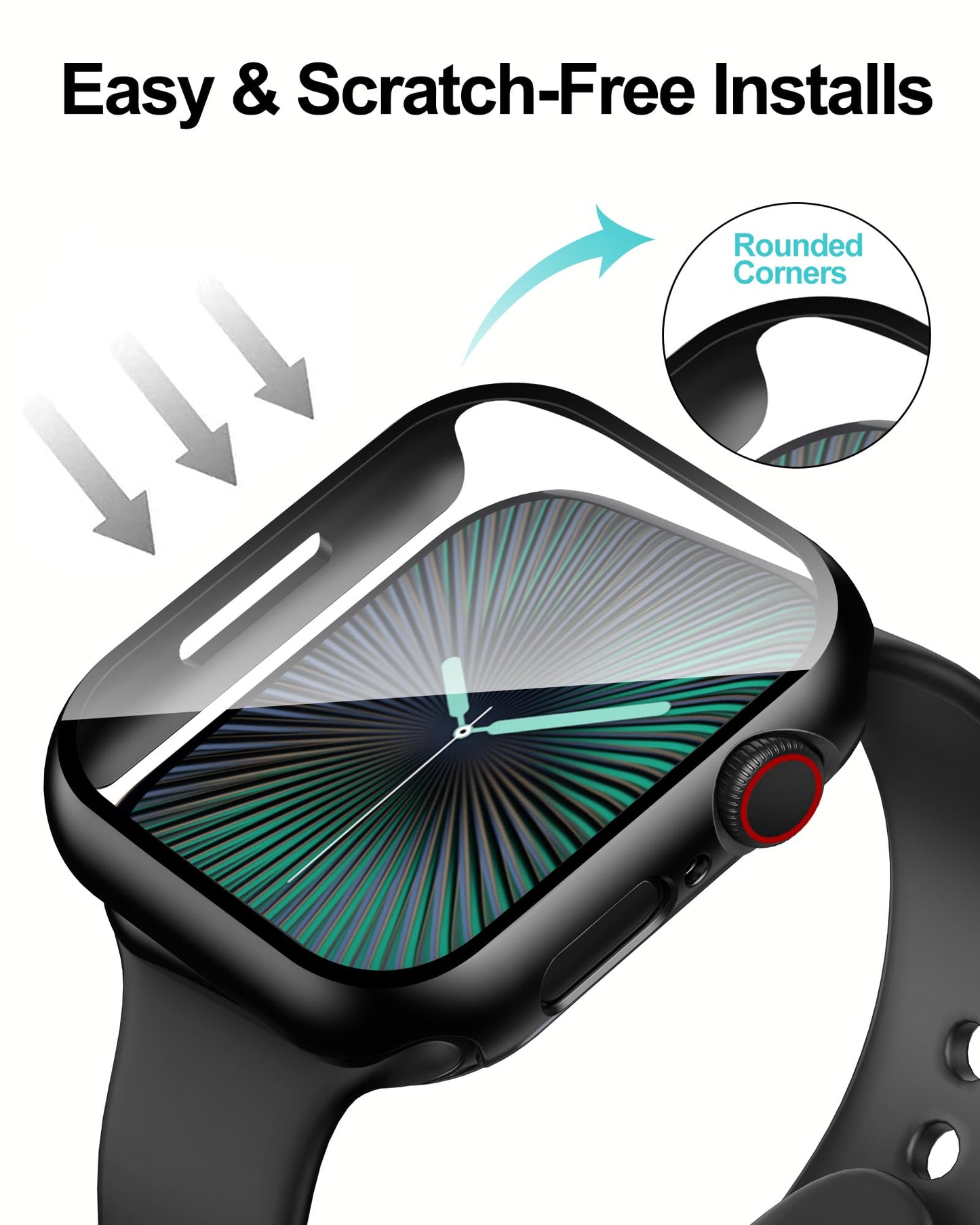 Smiling 2 Pack Case Compatible with Apple Watch Series 9/8 /7 45mm withTempered Glass Screen Protector, Hard PC Case Overall Protective Cover- Black