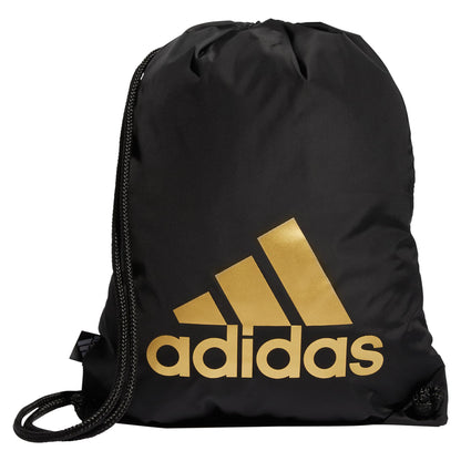 adidas Ready Sackpack, Drawstring Backpack for Women and Men, Lightweight Small Gym Bag, Black/Gold Metallic, One Size