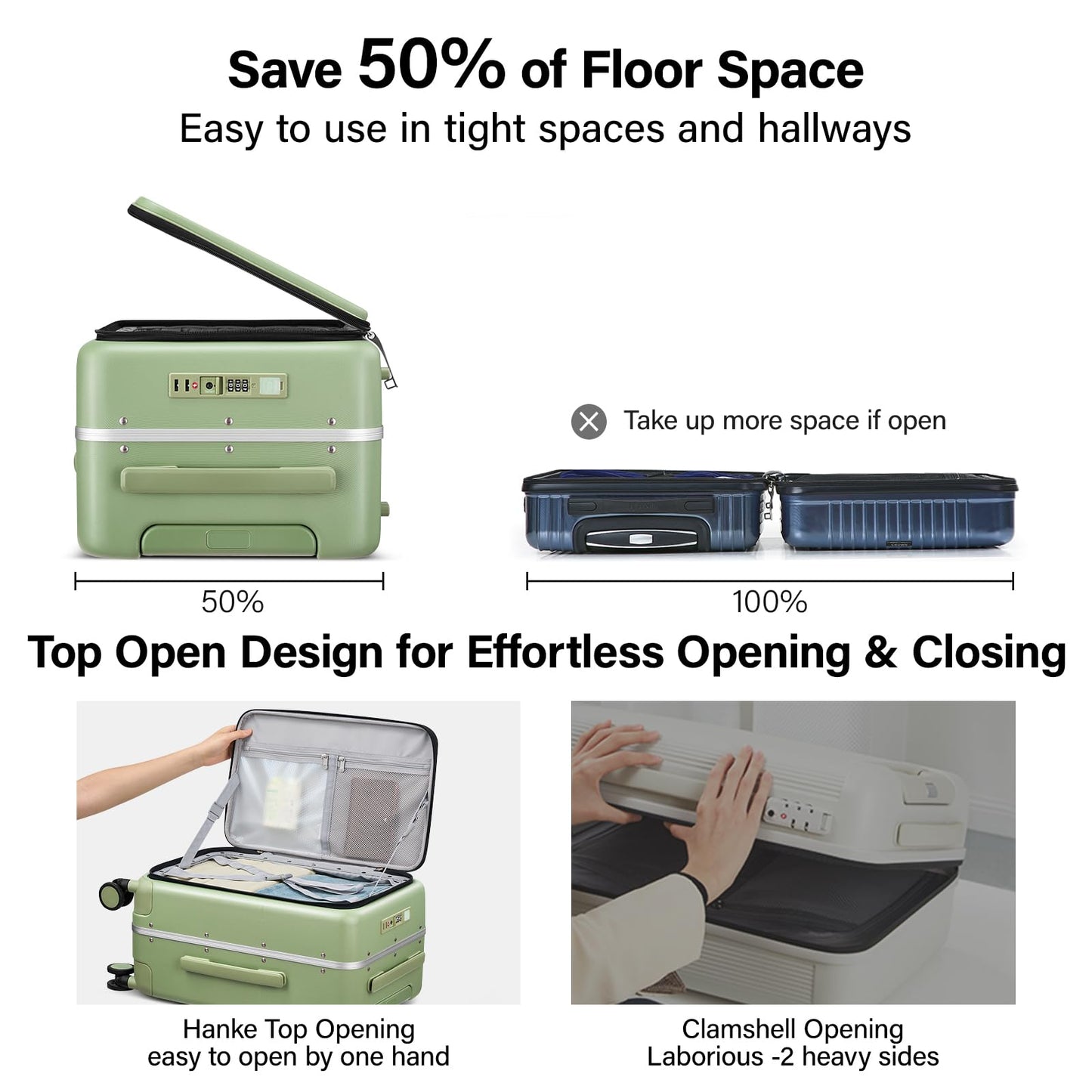 Hanke 28 Inch Luggage with Cup Holder and Charge,Top Opening Hard Shell Suitcases with Wheels and Dividers,Aluminum Frame Trunk Luggage Extra Large Suitcase with Lock for Travel，Bamboo Green