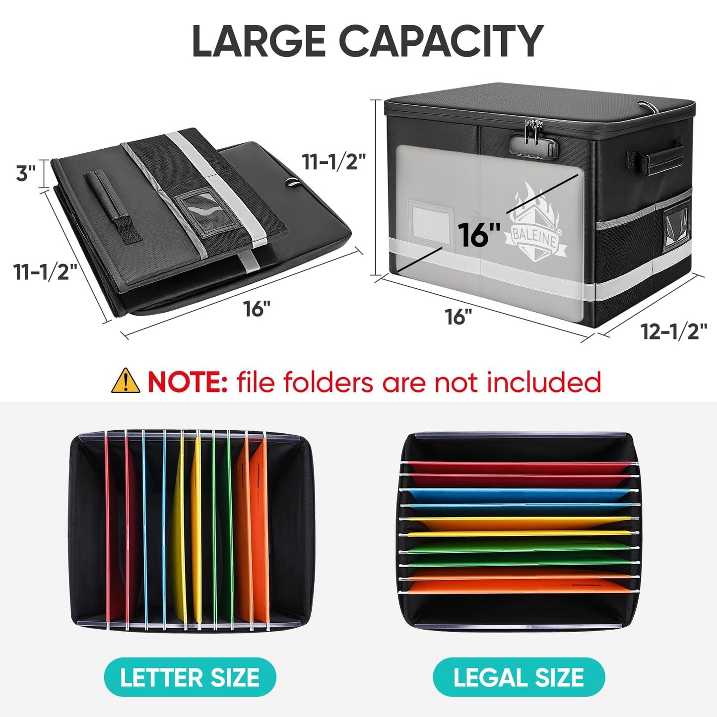 BALEINE Fireproof Document Box with Lock, Portable Fireproof Document Bag Waterproof Fire Proof File Boxes for Documents, File Organizer Box for Important Paperwork (Silver, 16''x12.5''11.5'')