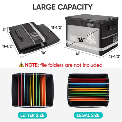 BALEINE Fireproof Document Box with Lock, Portable Fireproof Document Bag Waterproof Fire Proof File Boxes for Documents, File Organizer Box for Important Paperwork (Silver, 16''x12.5''11.5'')