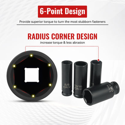Reniteco 25-Piece 1/2" Drive Socket Set, SAE (3/8"- 1-1/2"), Deep Sockets, Extension Bars, 1/2" F to 3/8" M Reducer,3/8" F to 1/2" M Reducer, Universal Joint, 6 Point Design, Cr-V