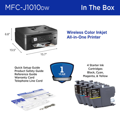 Brother MFC-J1010DW Wireless Color Inkjet All-in-One Printer with Mobile Device and Duplex Printing, Refresh Subscription and Works with Alexa