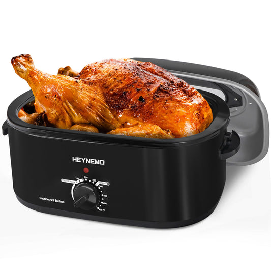 26QT Electric Roaster Oven, Electric Turkey Roaster with Viewing & Self-basting Lid, Stainless Steel Turkey Roaster Oven, Black