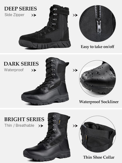 FREE SOLDIER Men’s Tactical Boots 8 Inches Lightweight Combat Boot Durable Suede Leather Military Work Boots Desert Boot(Waterproof Black 7)