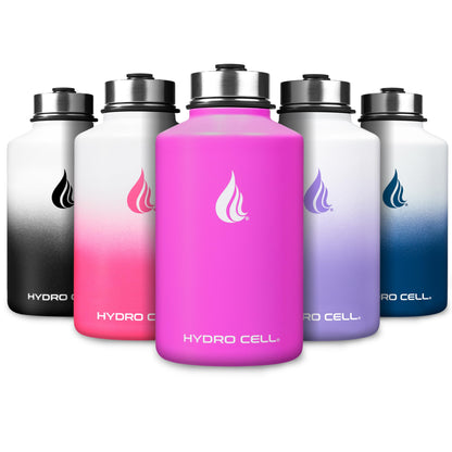 HYDRO CELL Stainless Steel Insulated Water Bottle with Straw - For Cold & Hot Drinks - Metal Vacuum Flask with Screw Cap and Modern Leakproof Sport Thermos for Kids & Adults (Fuchsia 64oz)