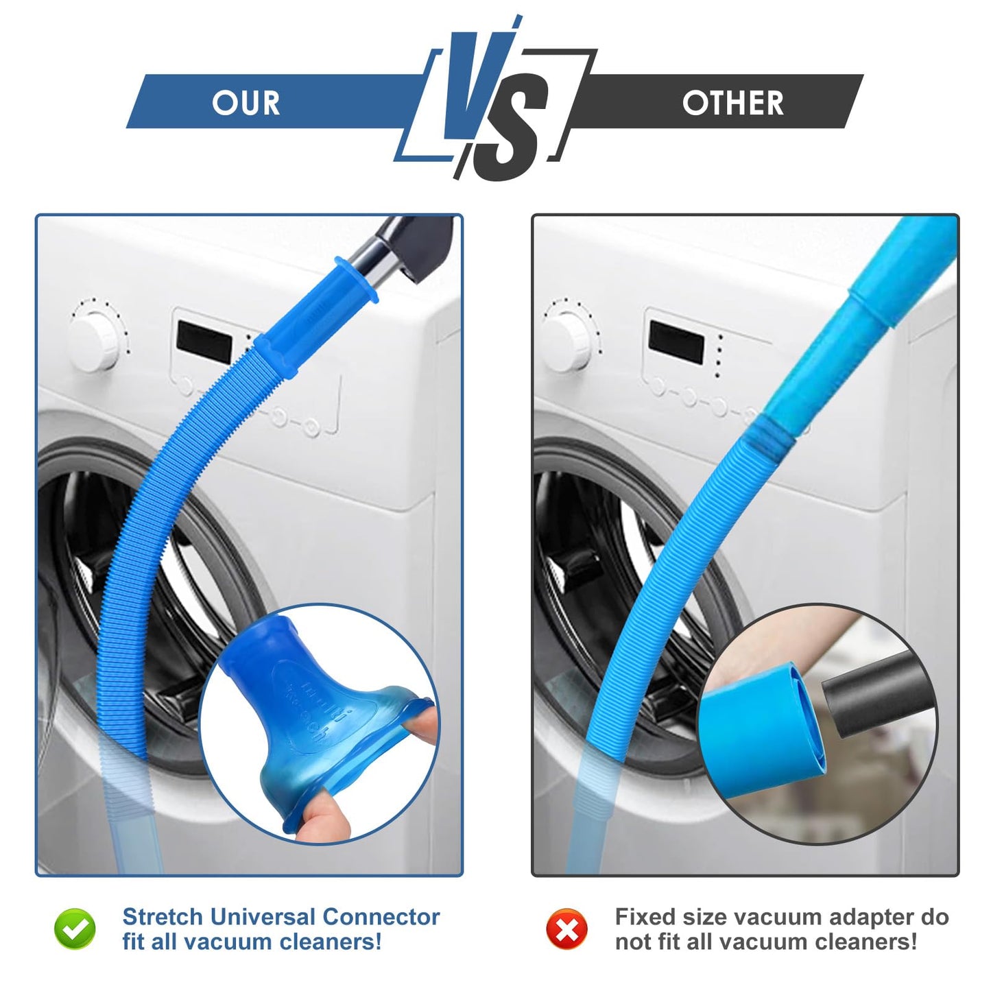 PetOde 2 Pieces Dryer Vent Cleaner Kit Compatible with All Vacuum Cleaner, Dryer Lint Brush and Vacuum Hose Attachment with Stretch Universal Connector, Quickly Lint Remover