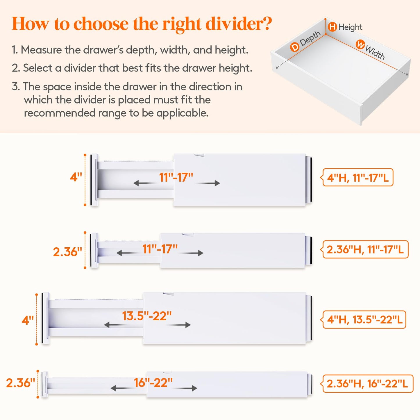 Lifewit 12 Pack Drawer Dividers 4" High,11-17" Adjustable Dresser Drawer Organizers for Clothes, Expandable Dresser Separators in Bedroom/Bathroom/Kitchen/Vanity/Office Organization and Storage, White