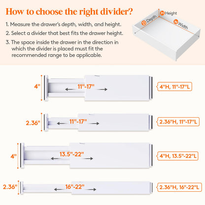 Lifewit 12 Pack Drawer Dividers 4" High,11-17" Adjustable Dresser Drawer Organizers for Clothes, Expandable Dresser Separators in Bedroom/Bathroom/Kitchen/Vanity/Office Organization and Storage, White