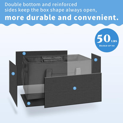 MHOMER Reusable Upright Grocery Bags Extra Waterproof Large Utility Tote Bag with Carrying Handles Foldable Shopping Bags Reinforced Bottom and Side Durable Oxford Fabric Classic Carbon Black