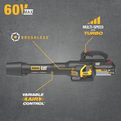 Cat DG650.9 60V 700 CFM 135 MPH Leaf Blower Cordless, Adjustable Speed Blowers for Lawn Care, Lightweight Cordless Leaf Blower with Variable Air Control – Tool Only
