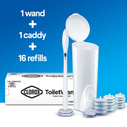 Clorox Original Toilet Cleaning System - ToiletWand, Storage Caddy and 16 Heads, Dorm Room Essentials, (Package May Vary)