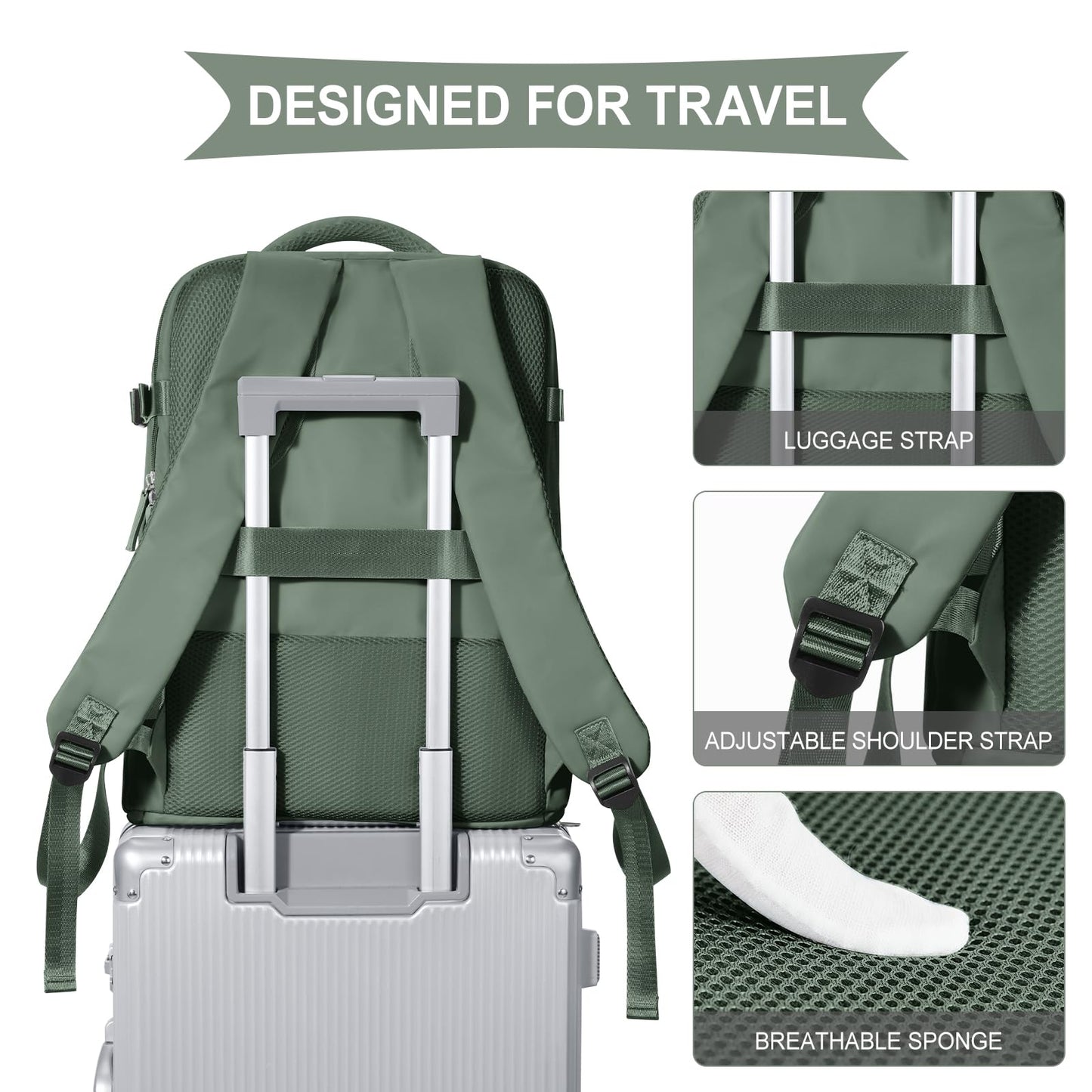 coowoz Travel Backpack For Women Men,Carry On Backpack,Hiking Backpack Waterproof Outdoor Sports Rucksack Casual Daypack Travel Essentials(Olive Green)