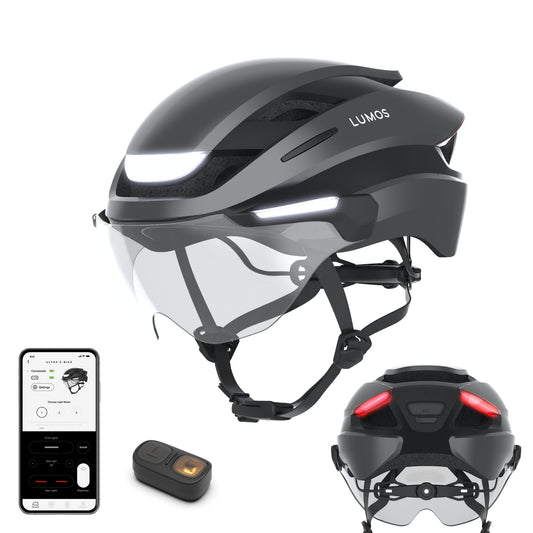 Lumos Ultra E-Bike Smart Helmet | NTA 8776 Certified | Front & Rear LED Lights | Retractable Face Shield | App Controlled | EBike, Scooter, Cycling, Bicycle | Adults, Men Women