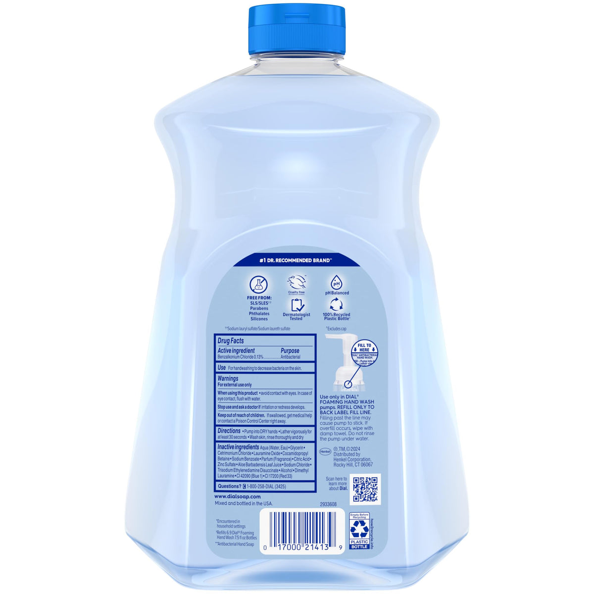 Dial Antibacterial Defense Foaming Hand Soap + Aloe, Spring Water Scent, 52 Fl Oz Hand Soap Refill, Dermatologist-Tested, Gentle on Skin