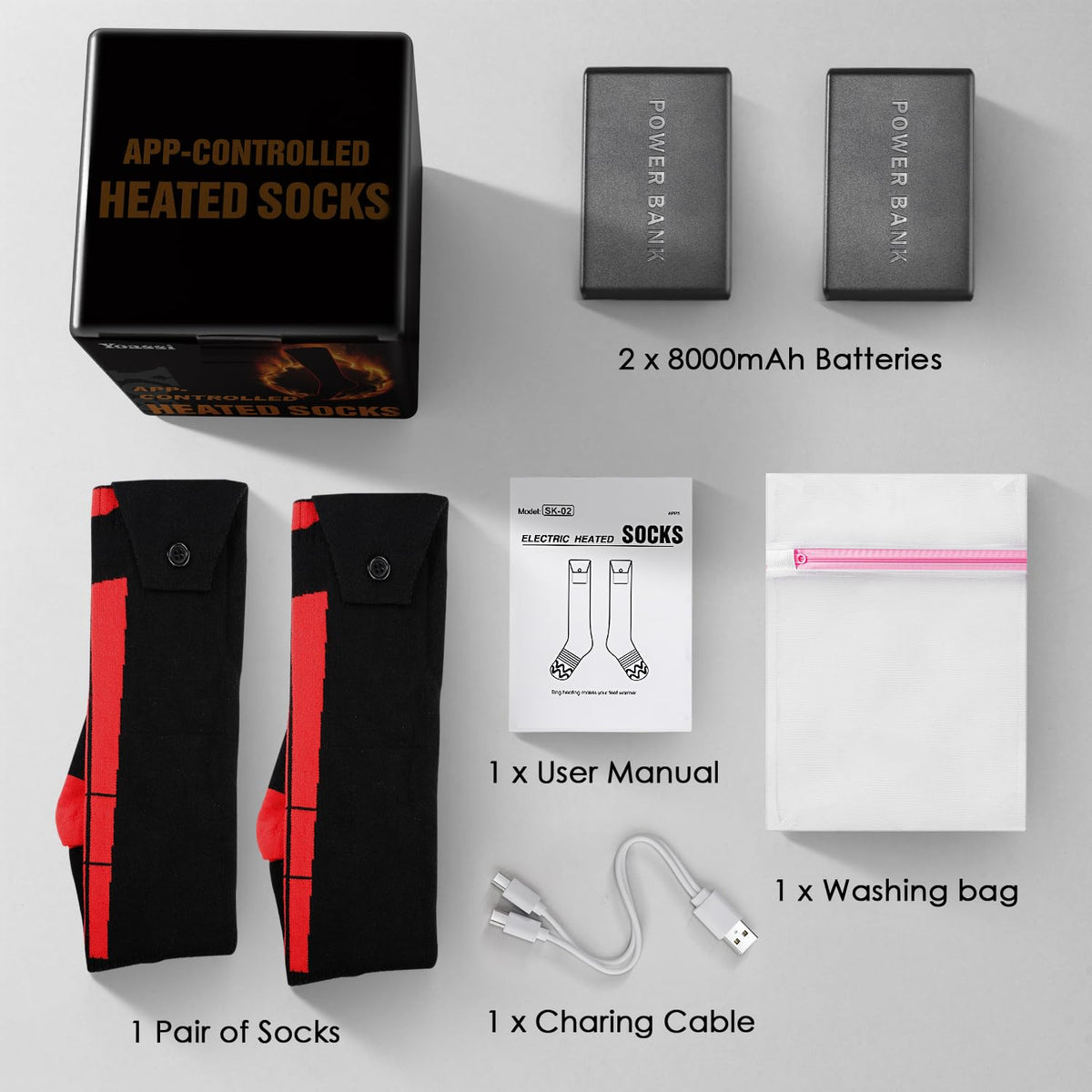 Heated Socks for Men Women with APP Control,8000mAh Upgraded Rechargeable Heated Socks Up to 13 Hours,Electric Heating Socks for Camping Fishing Cycling Skiing Skating Hunting Hiking